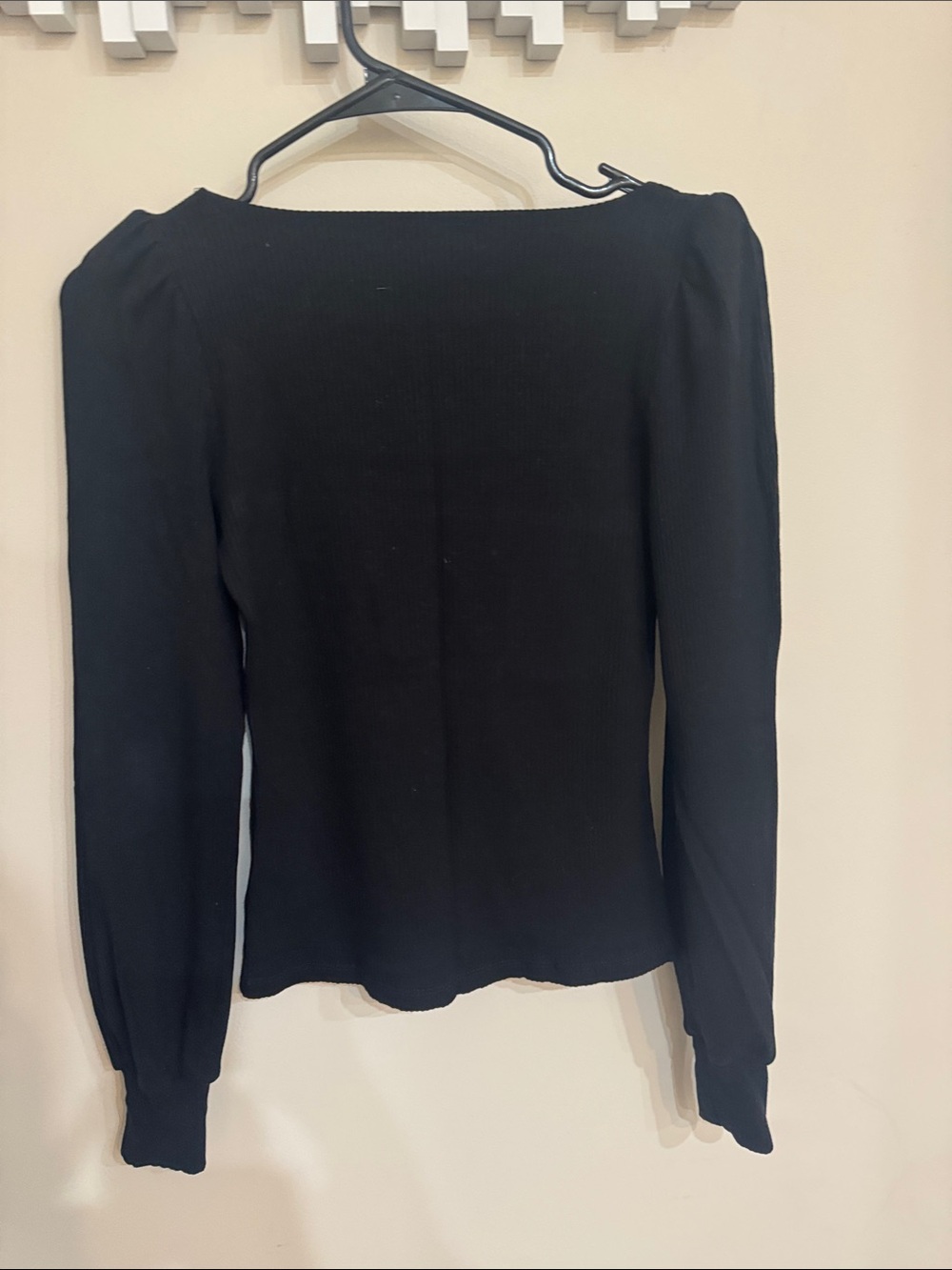 Reformation Black Ribbed Long-Sleeve Square Neck Top - Picture 2 of 7